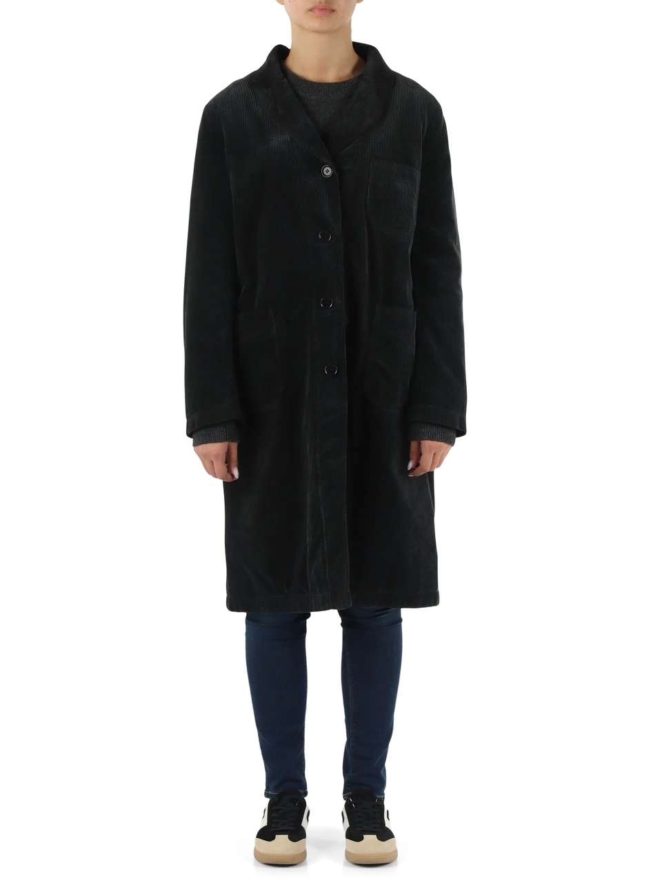 marrone scuro | Cappotto in velluto di cotone tinto in capo a coste 500 righe