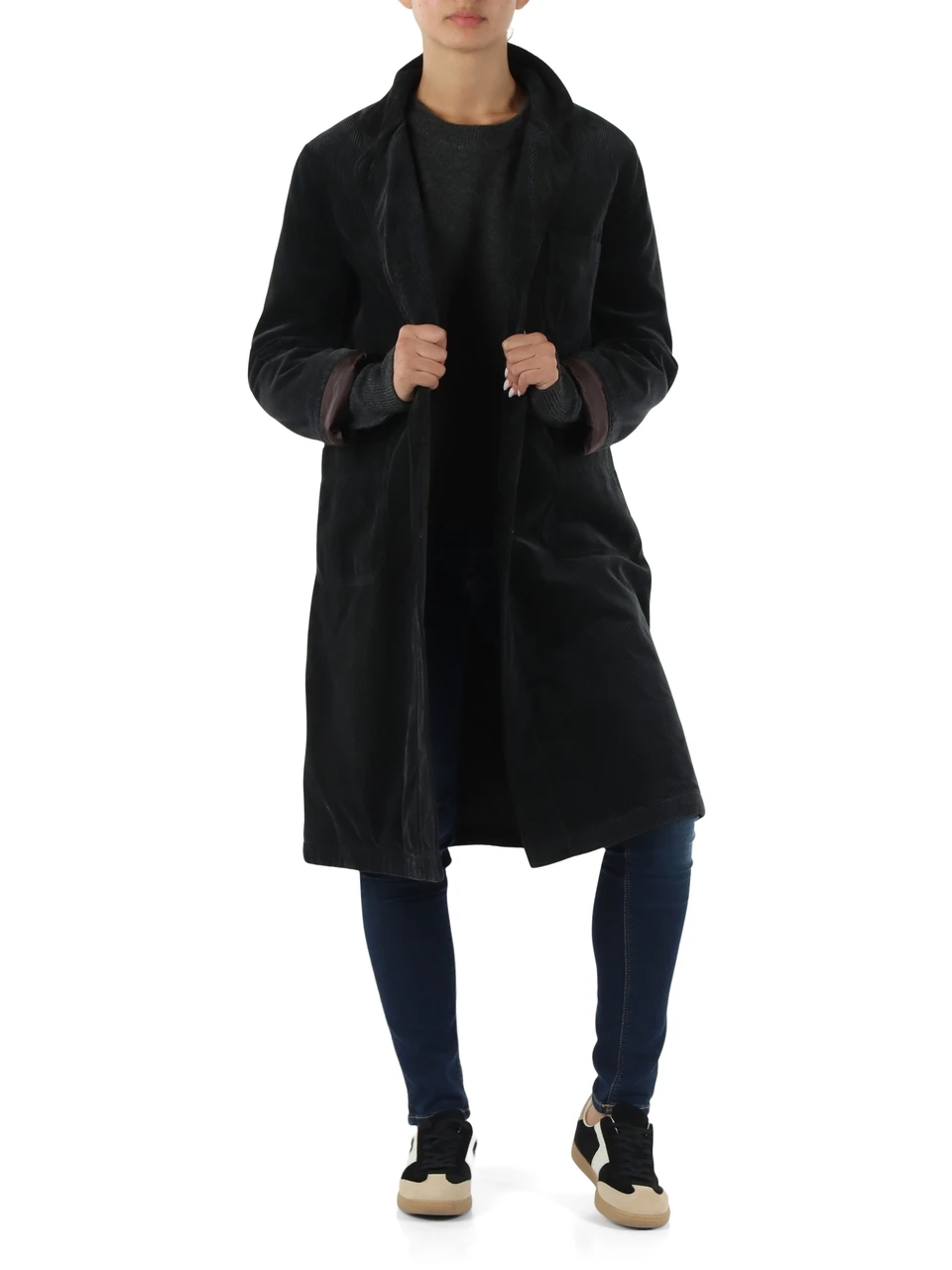 marrone scuro | Cappotto in velluto di cotone tinto in capo a coste 500 righe