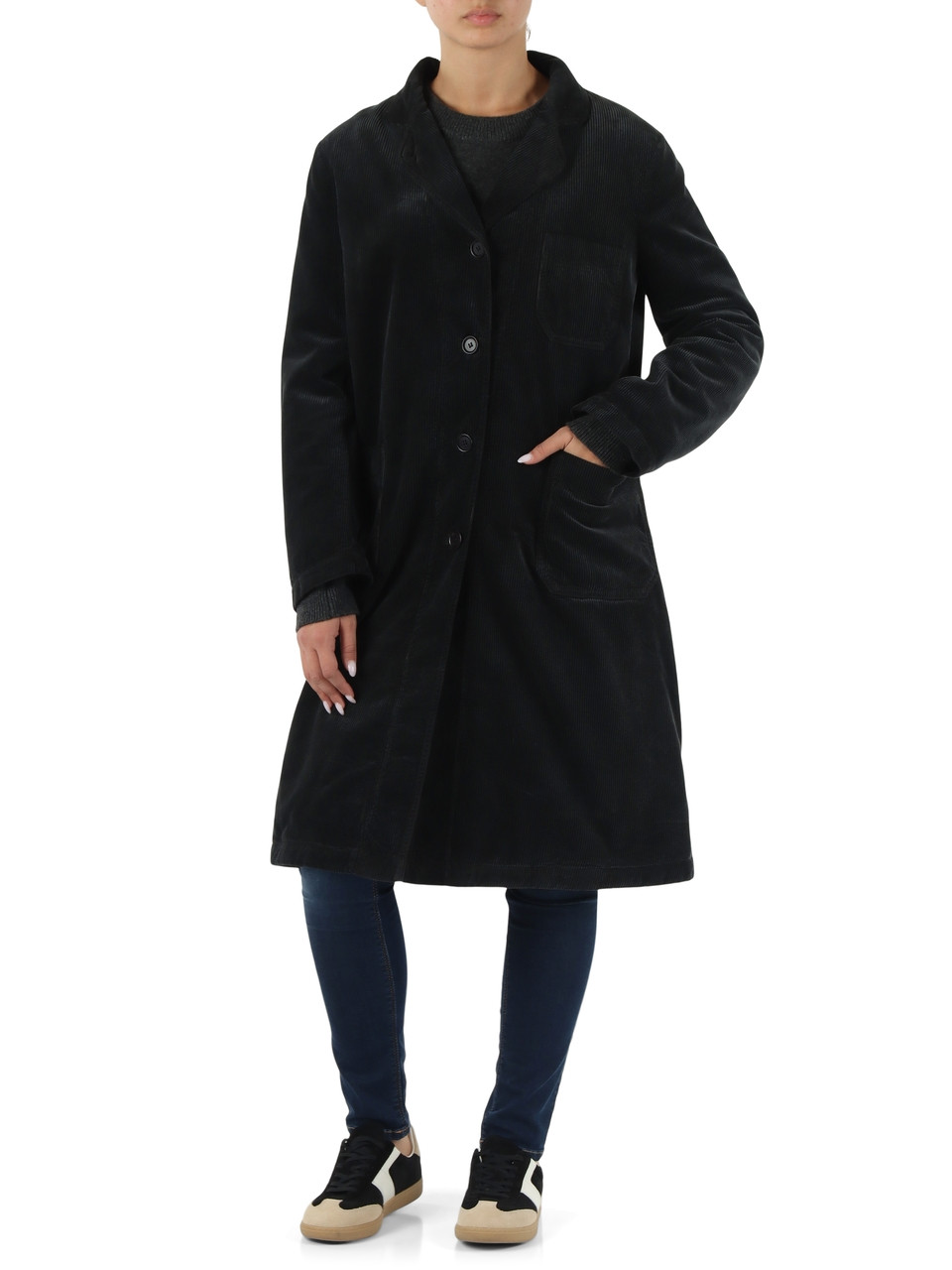 marrone scuro | Cappotto in velluto di cotone tinto in capo a coste 500 righe