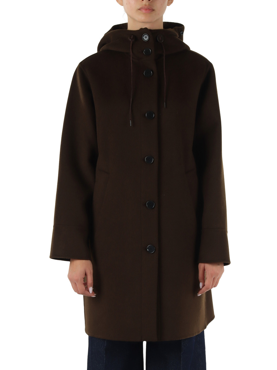 MARRONE | Cappotto in double di lana effetto beaver