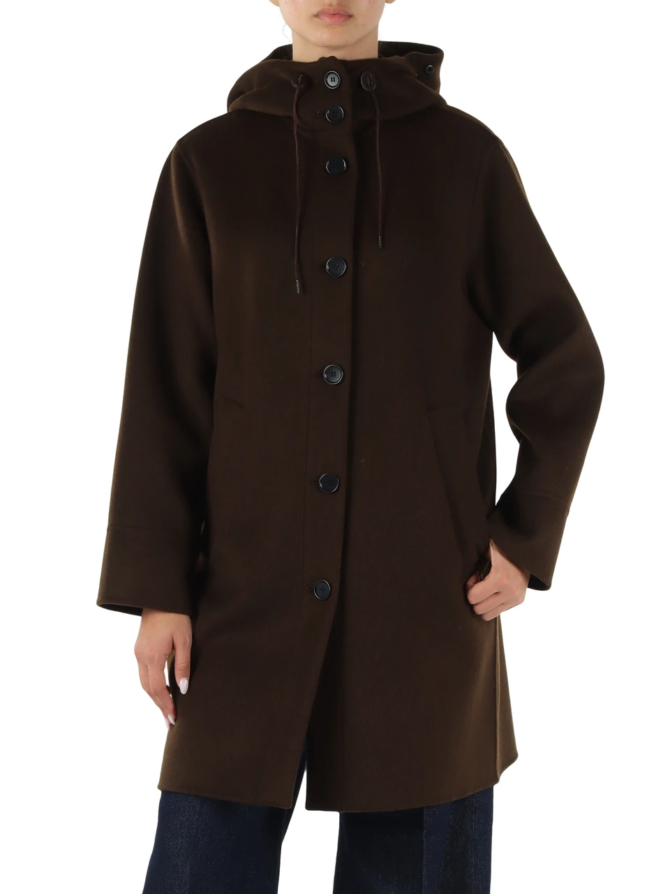 MARRONE | Cappotto in double di lana effetto beaver