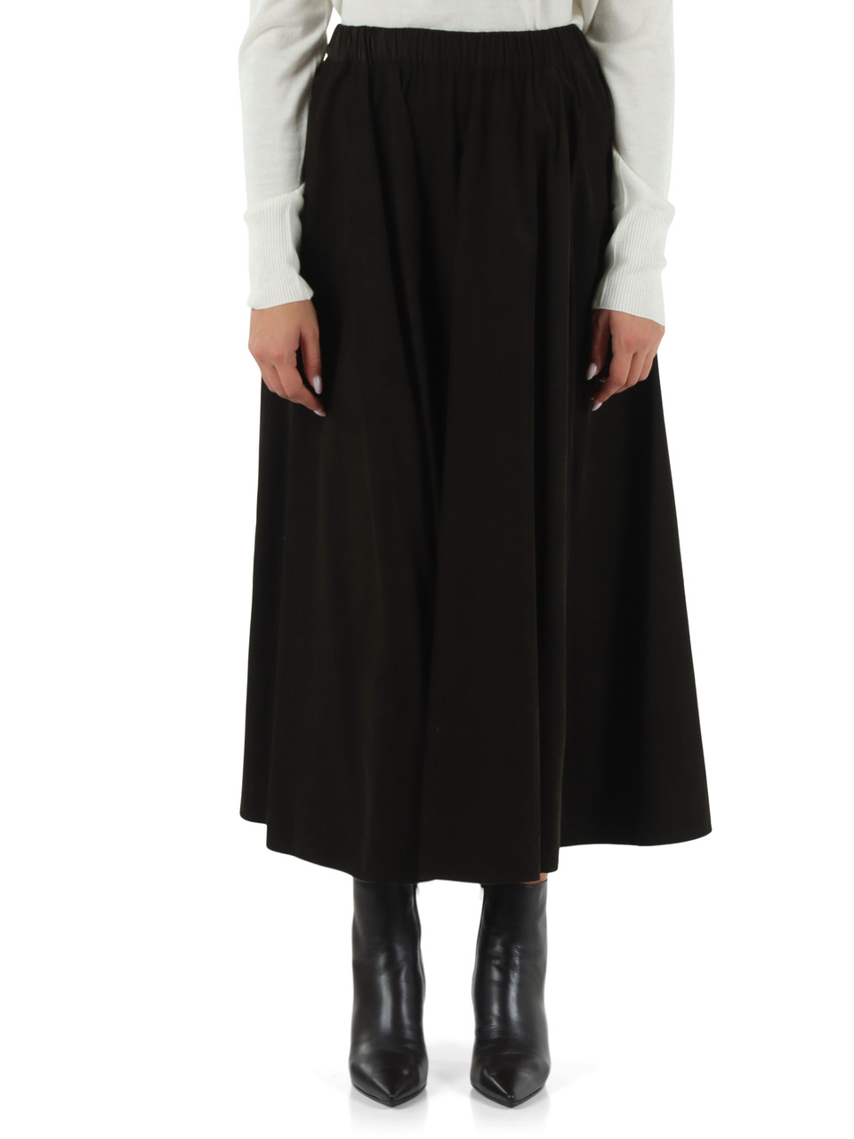 marrone scuro | Gonna midi in velluto di cotone 2000 righe