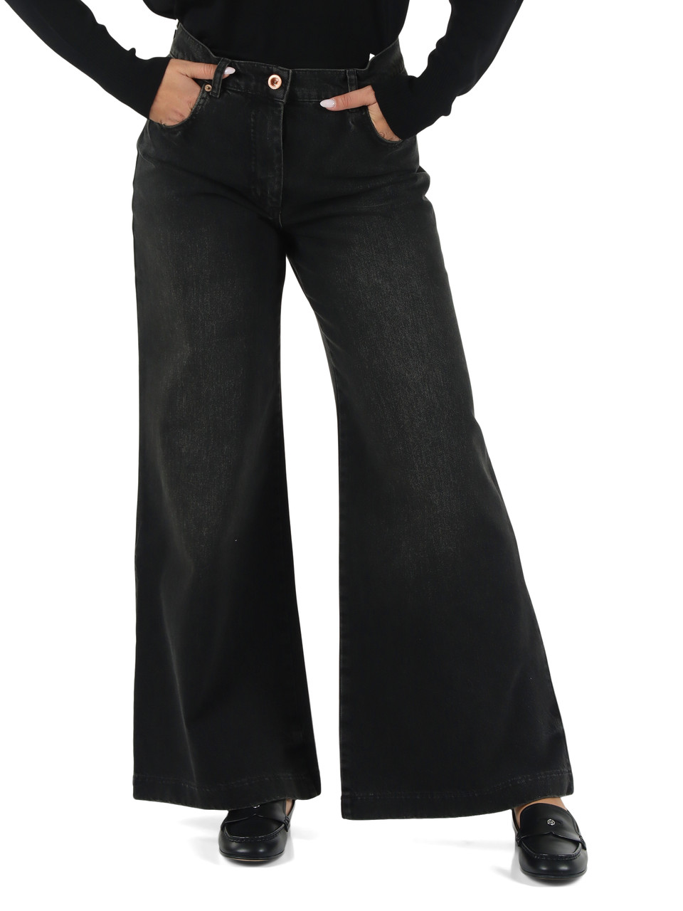 GRIGIO SCURO | Pantalone jeans cinque tasche gamba larga