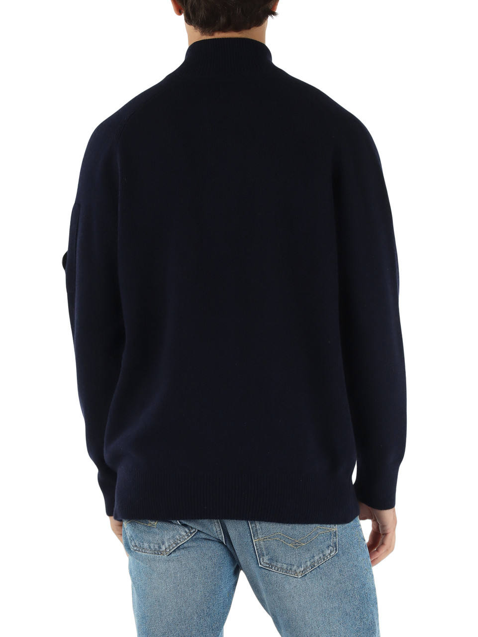 BLU SCURO | Maglia in misto lana con bottoni al collo