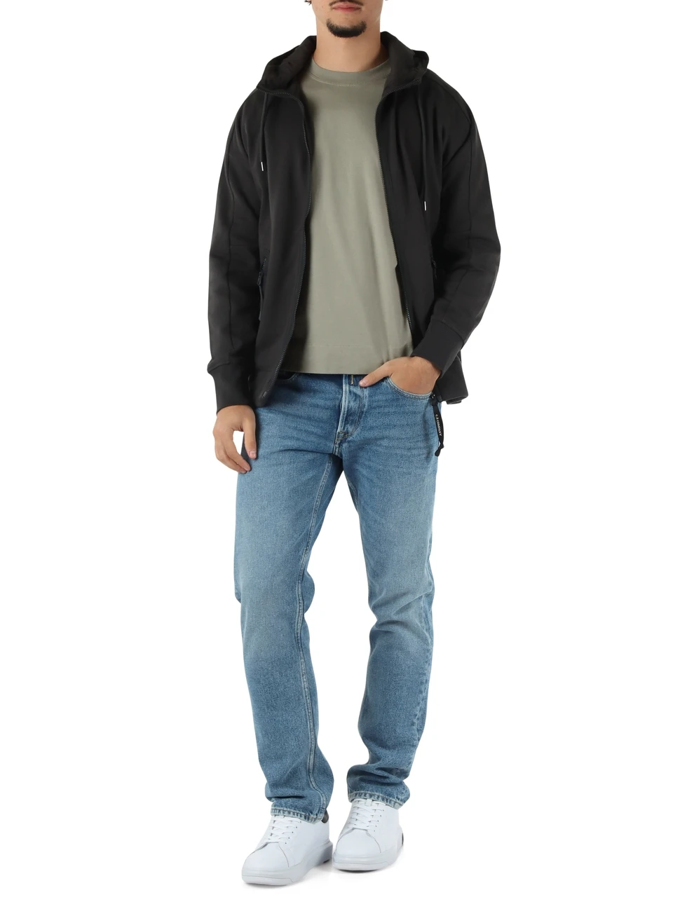 GRIGIO SCURO | Felpa in fleece di cotone con cappuccio e zip