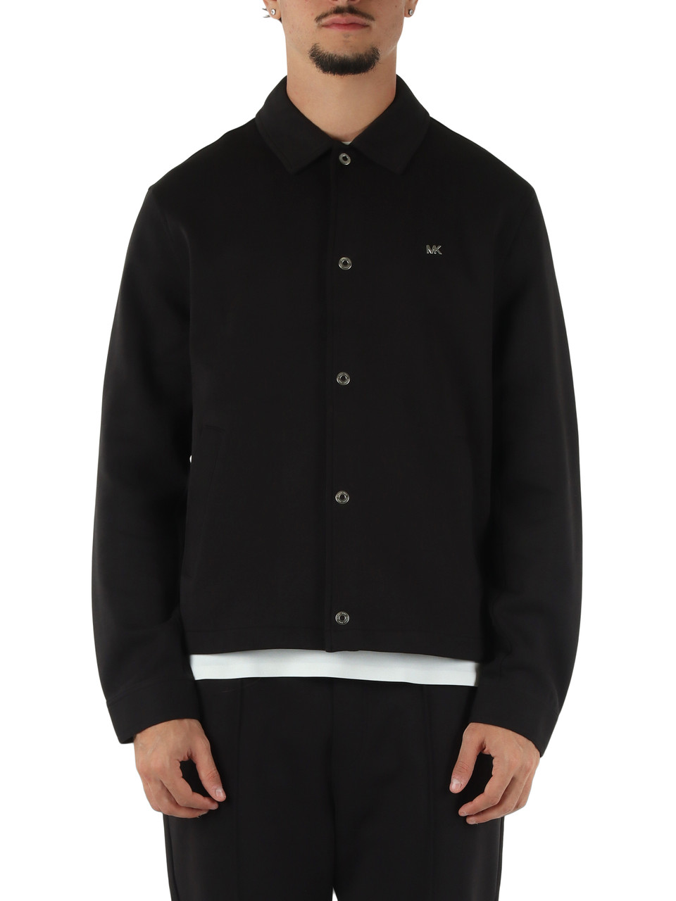 NERO | Overshirt in misto cotone con placca logo frontale