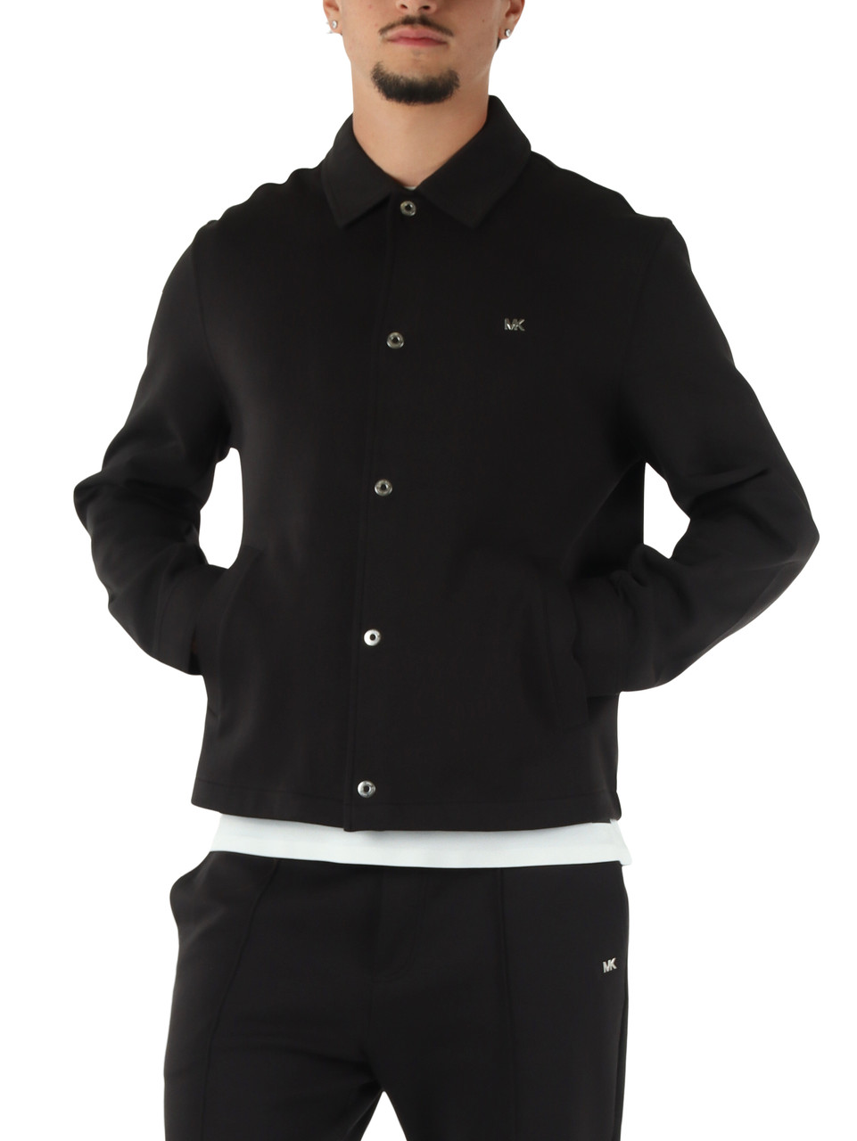 NERO | Overshirt in misto cotone con placca logo frontale
