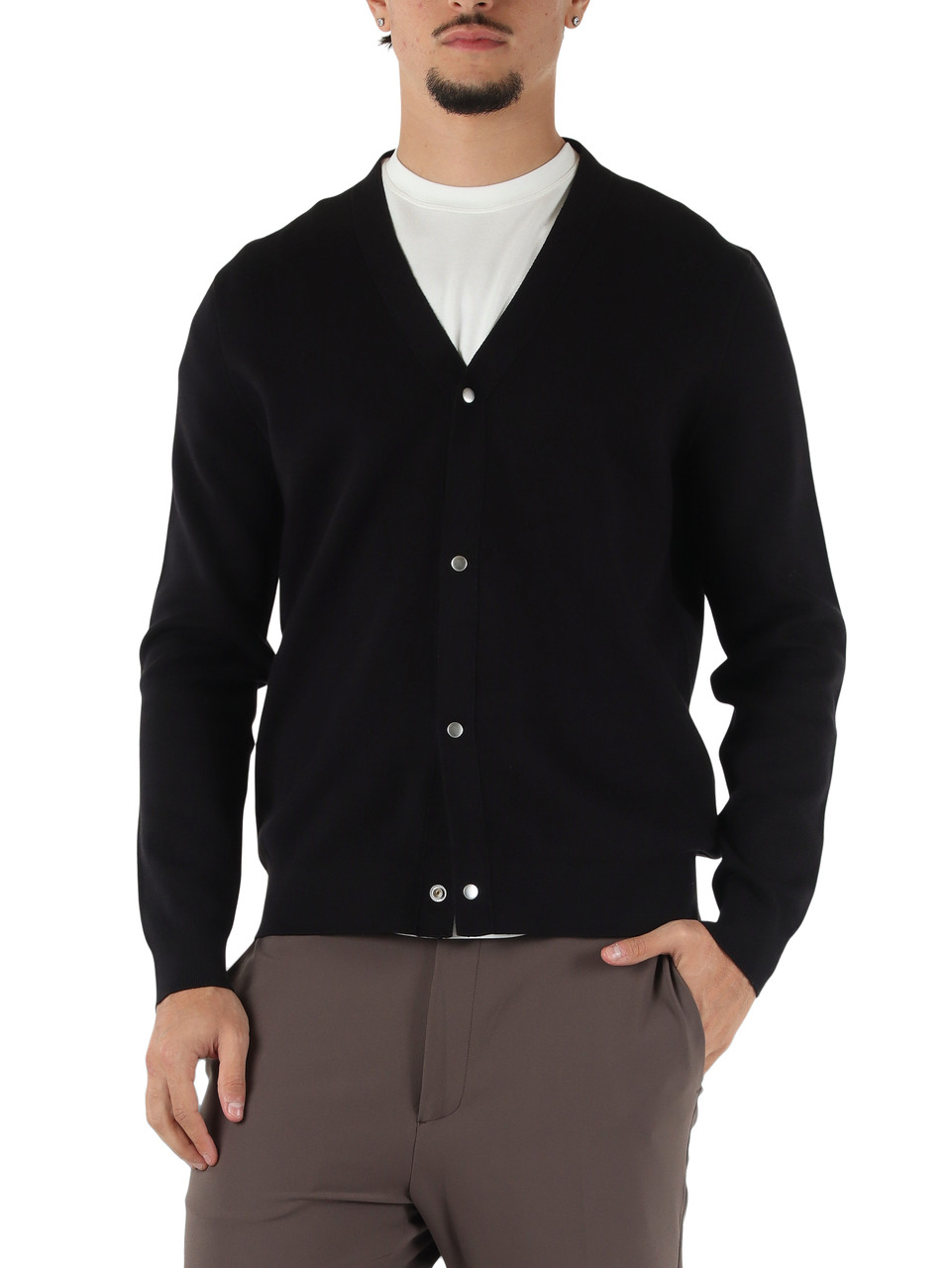 NERO | Cardigan in misto lana merino e cotone GARDEN WOOL