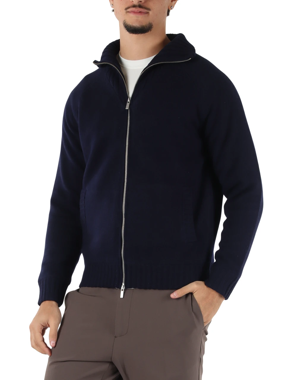 BLU SCURO | Cardigan in lana merino PROVID con zip