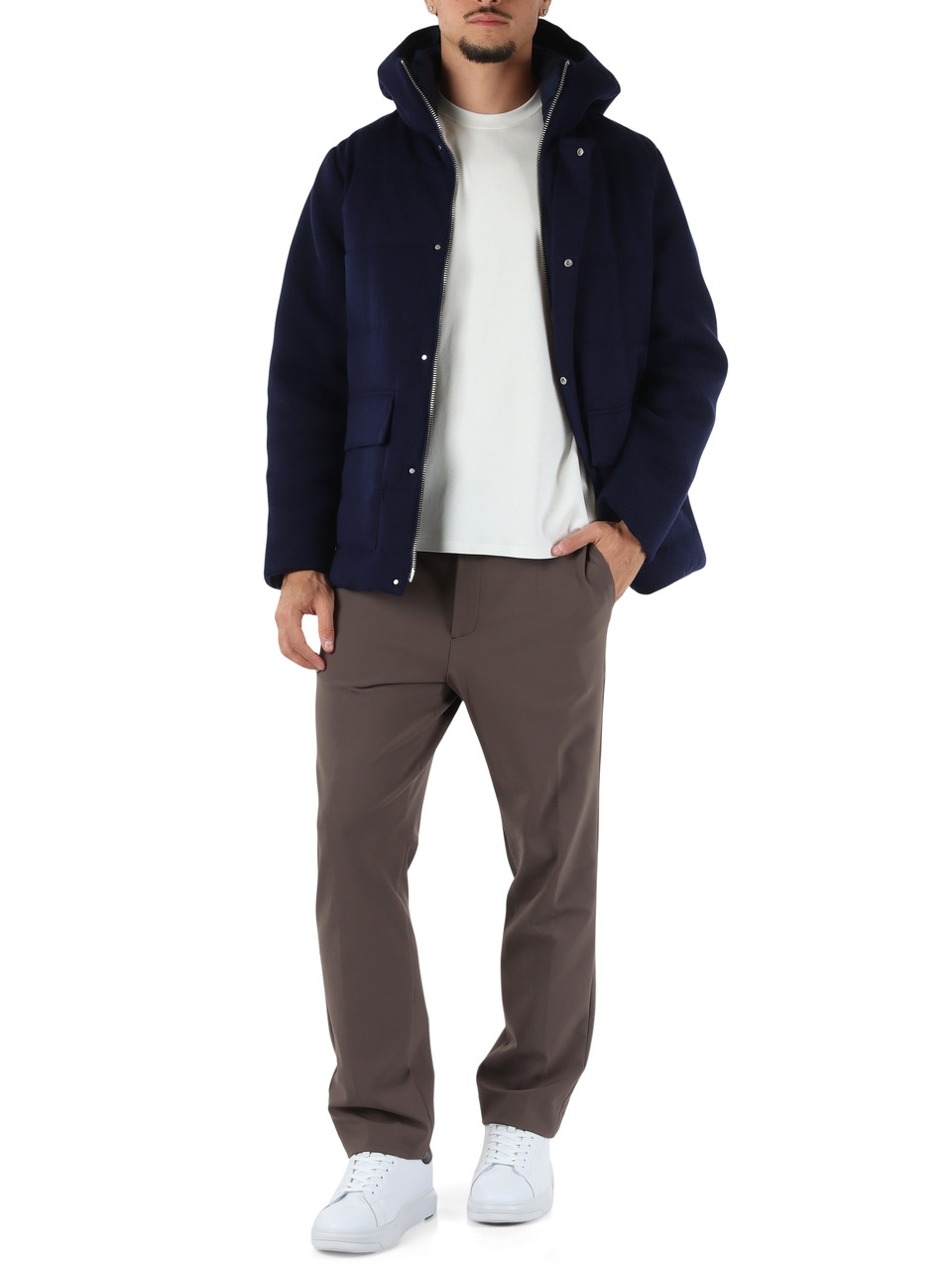 BLU SCURO | Giubbotto PISTOL WOOL con cappuccio e maniche a contrasto