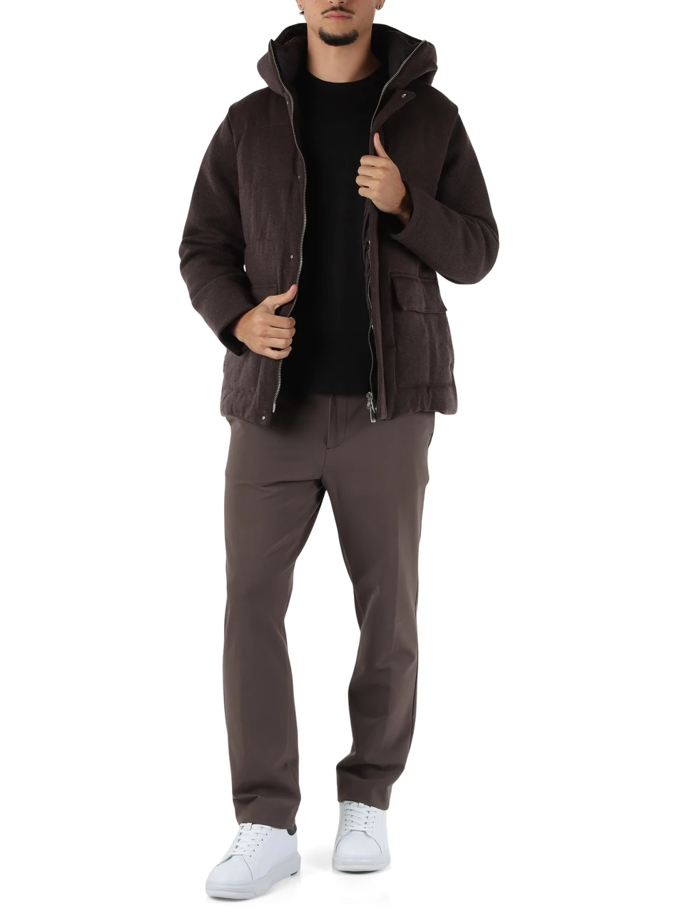 MARRONE | Giubbotto PISTOL WOOL con cappuccio e maniche a contrasto