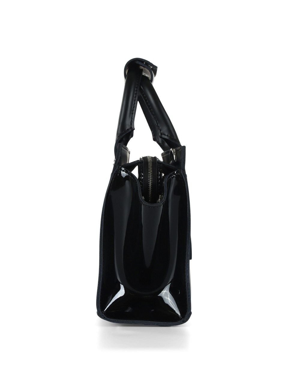 NERO | Borsa a mano in pelle Kiev con inserti in pelle verniciata Lamper