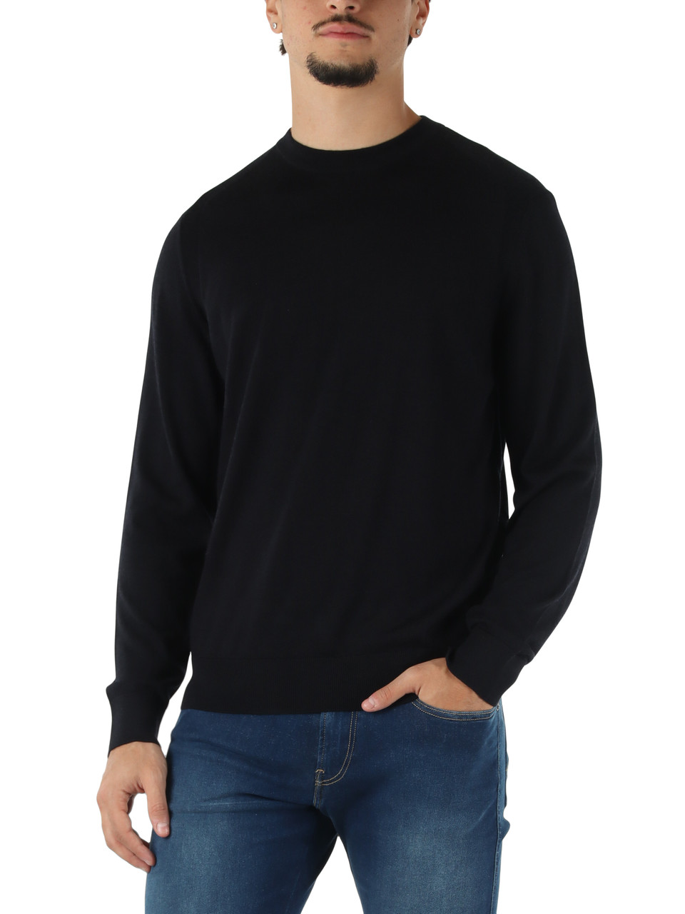BLU SCURO | Maglia girocollo in lana, seta e cashmere