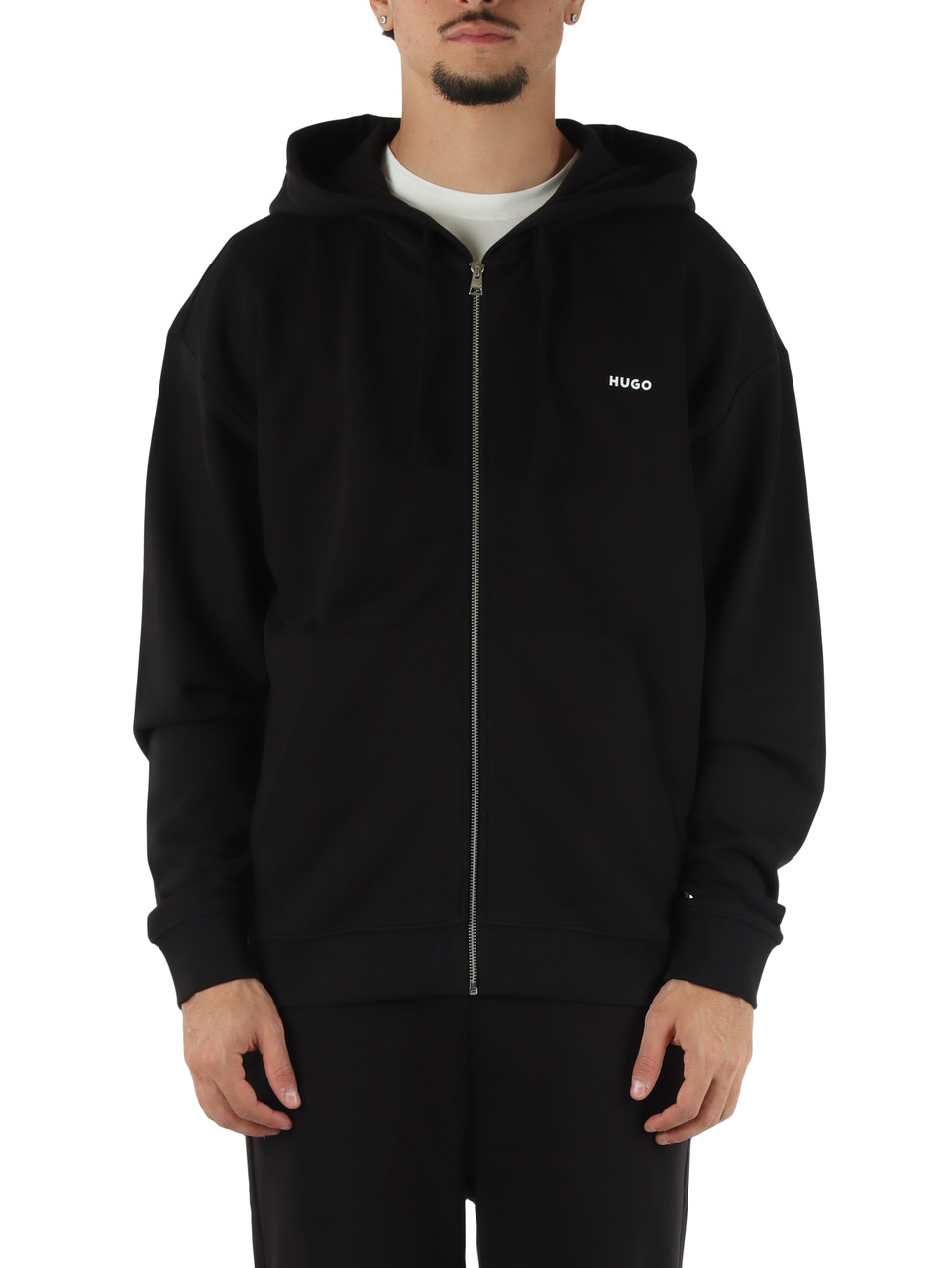 NERO | Felpa con zip e cappuccio in cotone garzato