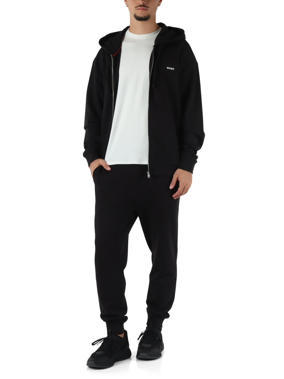 NERO | Felpa con zip e cappuccio in cotone garzato
