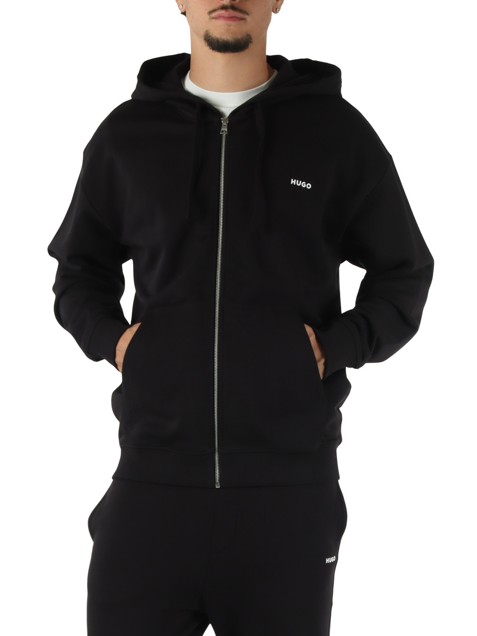 NERO | Felpa con zip e cappuccio in cotone garzato