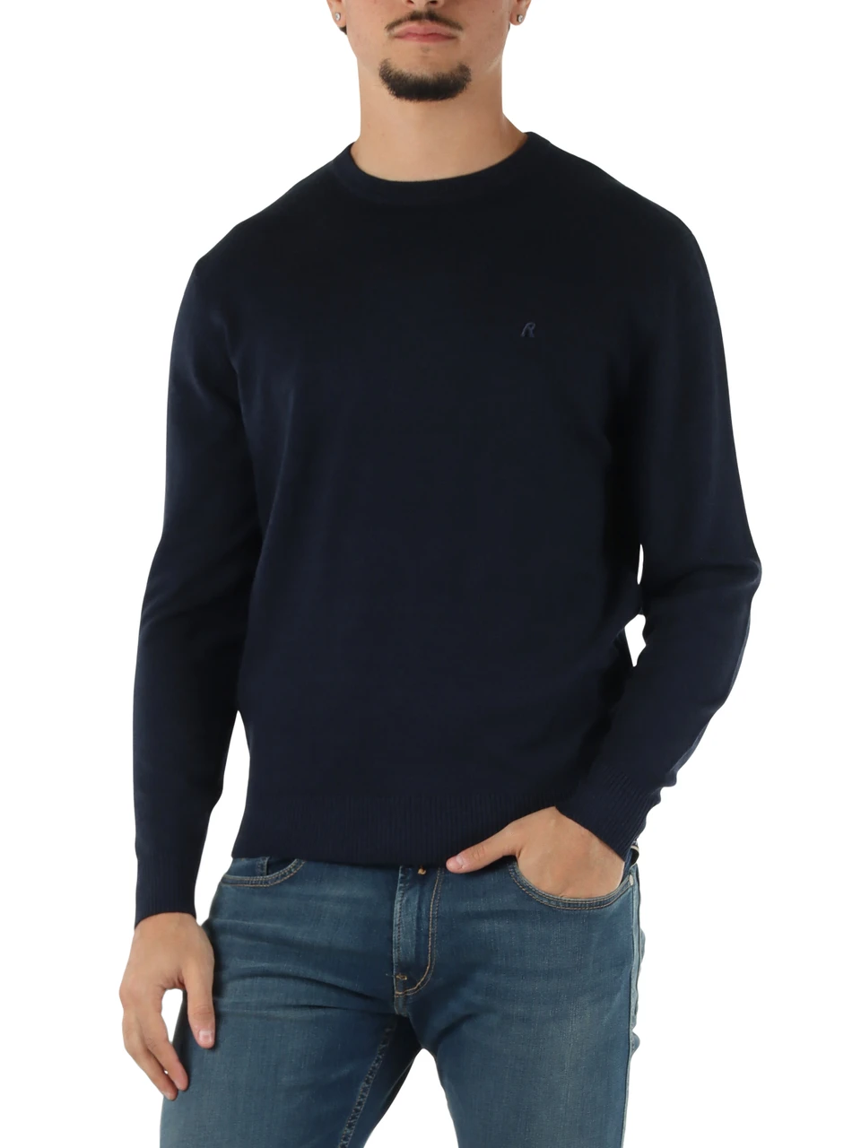 BLU SCURO | Maglia girocollo in misto lana