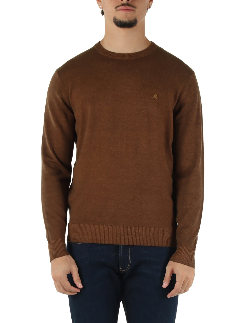 MARRONE | Maglia girocollo in misto lana