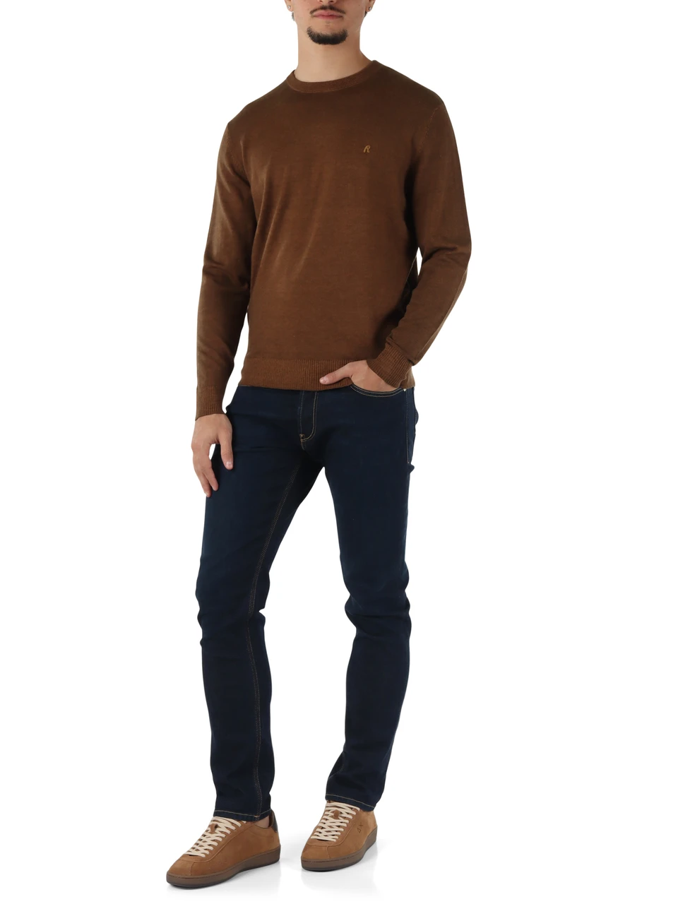 MARRONE | Maglia girocollo in misto lana