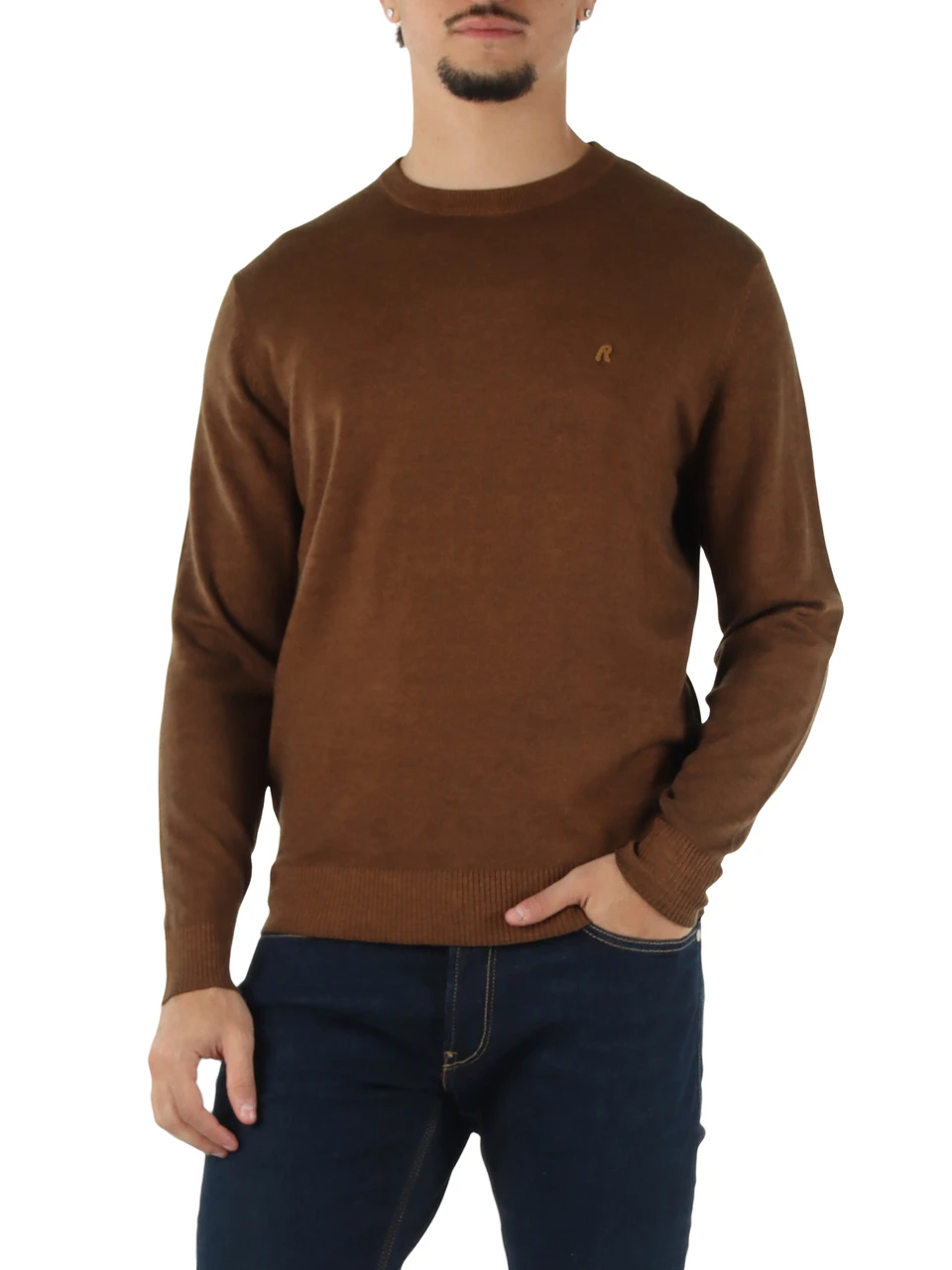 MARRONE | Maglia girocollo in misto lana