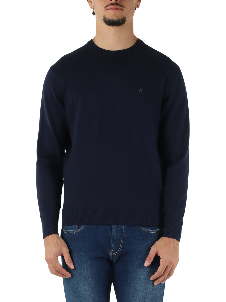 BLU SCURO | Maglia girocollo in cotone e cashmere