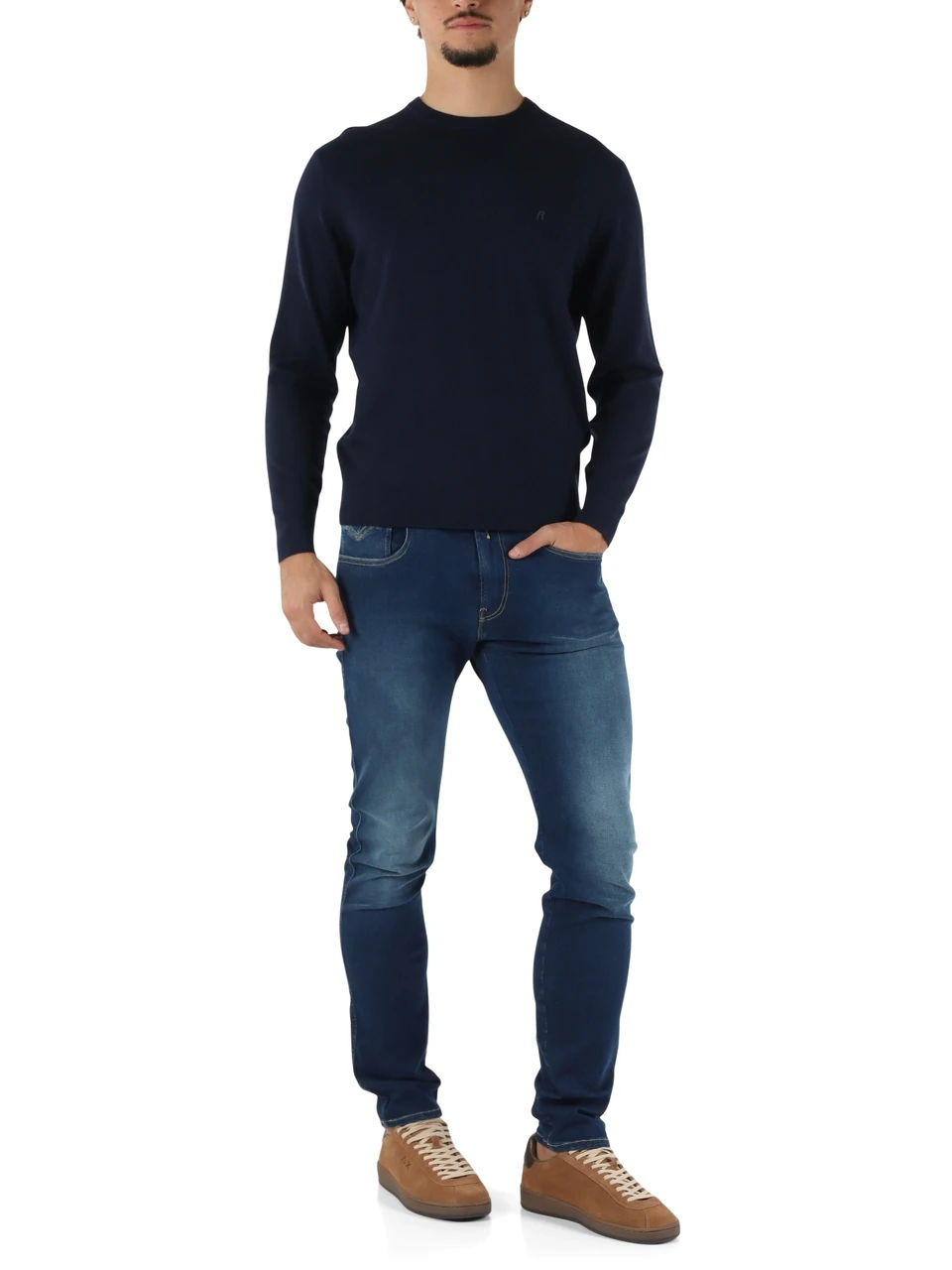 BLU SCURO | Maglia girocollo in cotone e cashmere