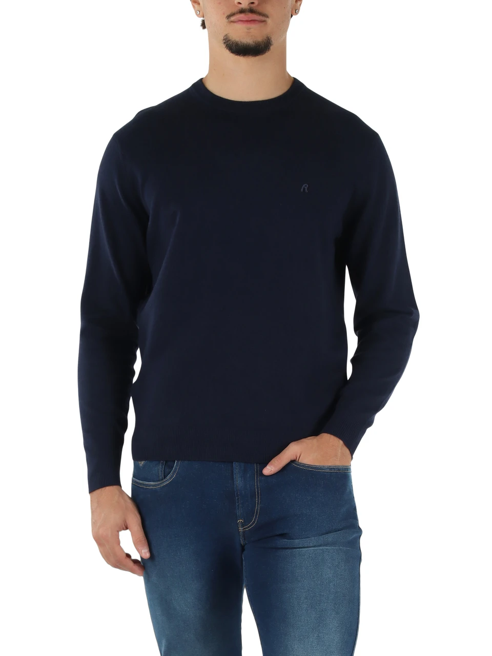 BLU SCURO | Maglia girocollo in cotone e cashmere