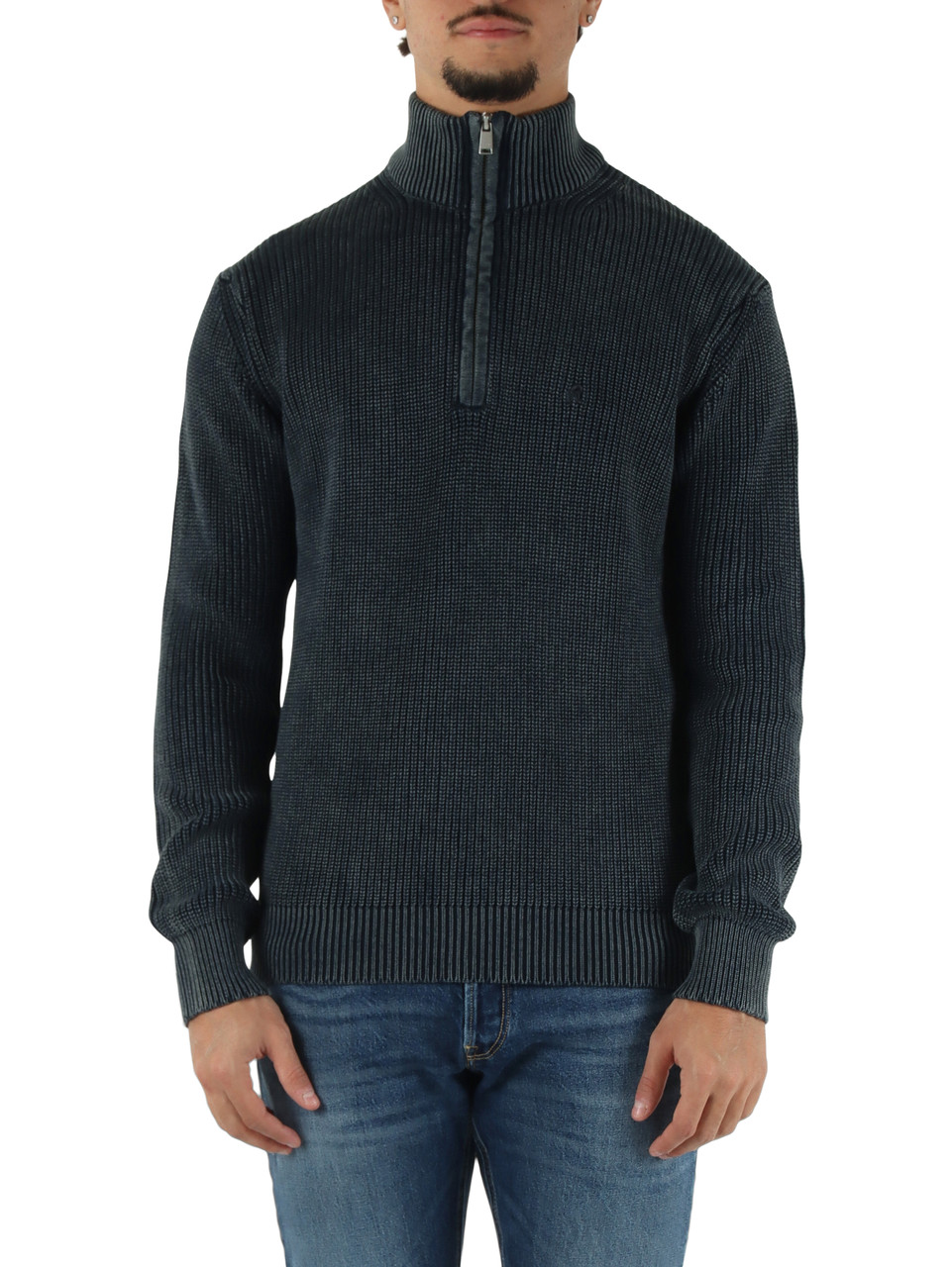 BLU | Maglia mezza zip in filo di cotone
