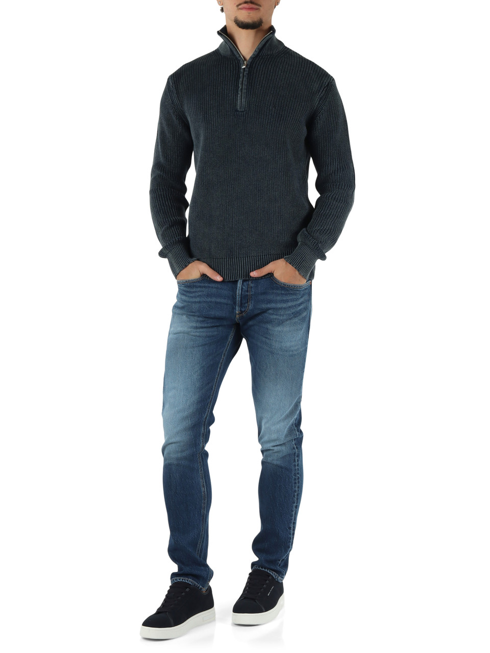 BLU | Maglia mezza zip in filo di cotone