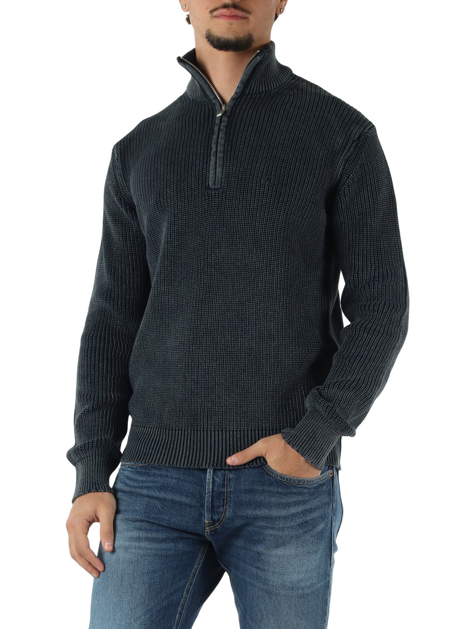 BLU | Maglia mezza zip in filo di cotone