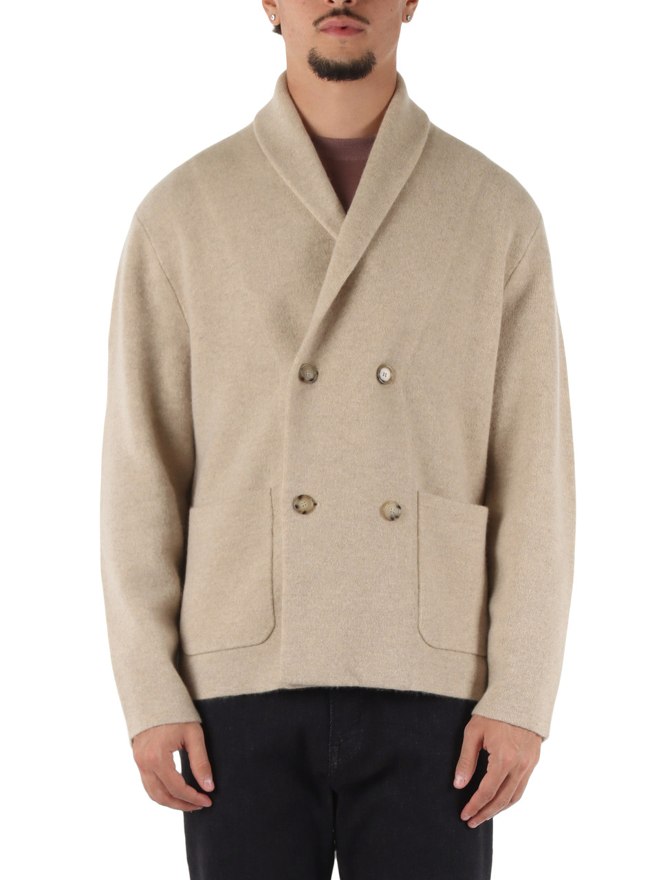 BEIGE | Giacca cardigan doppiopetto in cashmere