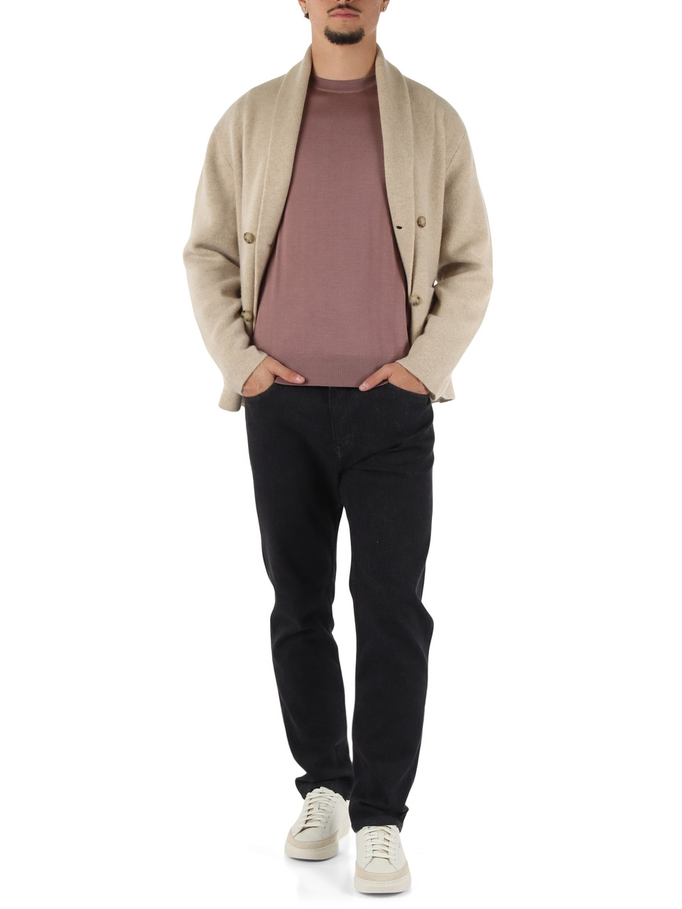 BEIGE | Giacca cardigan doppiopetto in cashmere