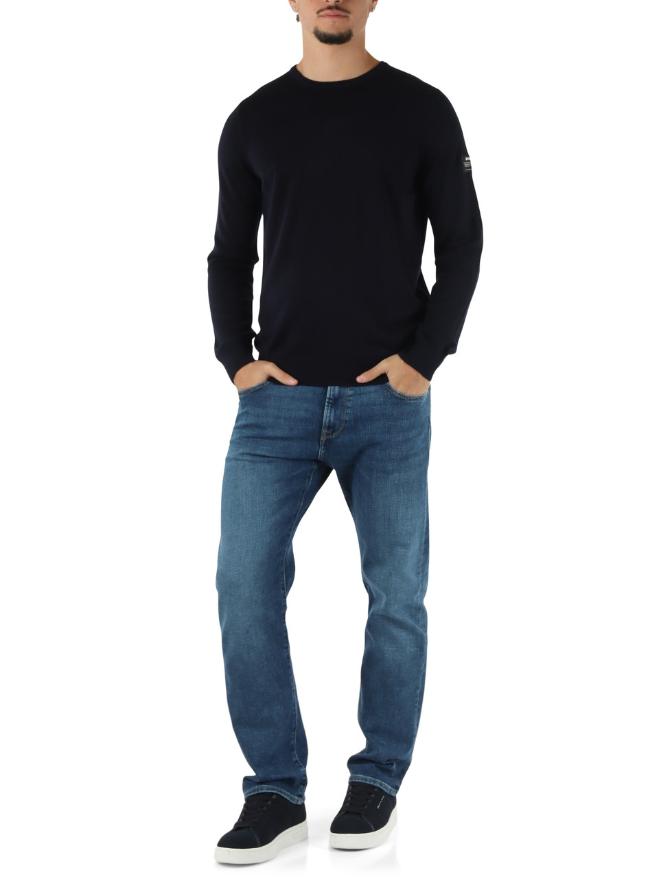 BLU SCURO | Maglia girocollo BAYONA in lana e viscosa