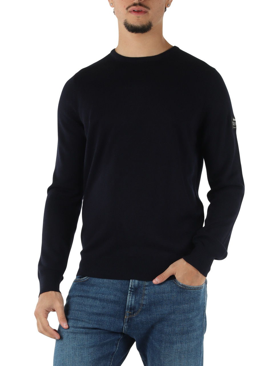 BLU SCURO | Maglia girocollo BAYONA in lana e viscosa