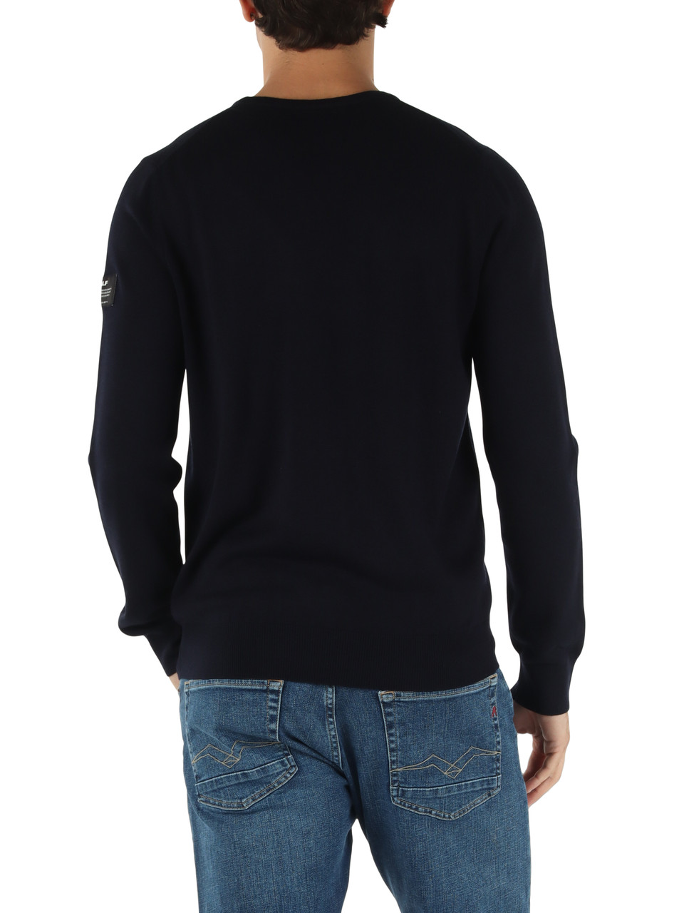 BLU SCURO | Maglia girocollo BAYONA in lana e viscosa