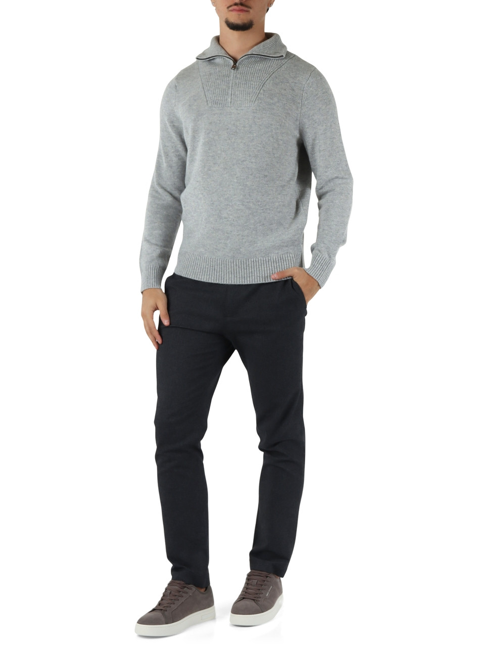 GRIGIO | Maglia mezza zip YECLO in lana
