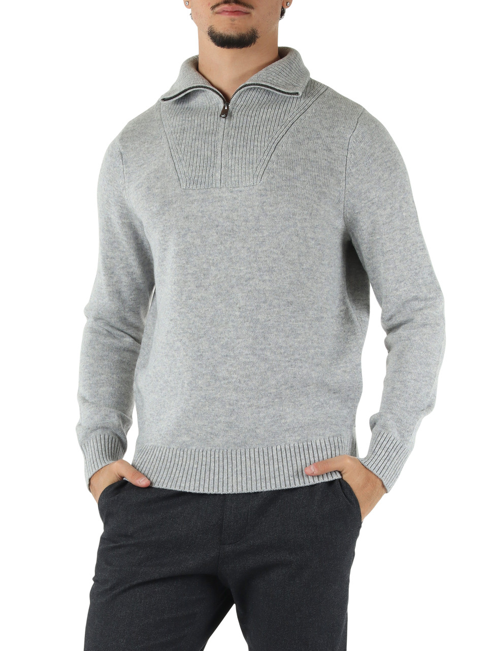 GRIGIO | Maglia mezza zip YECLO in lana