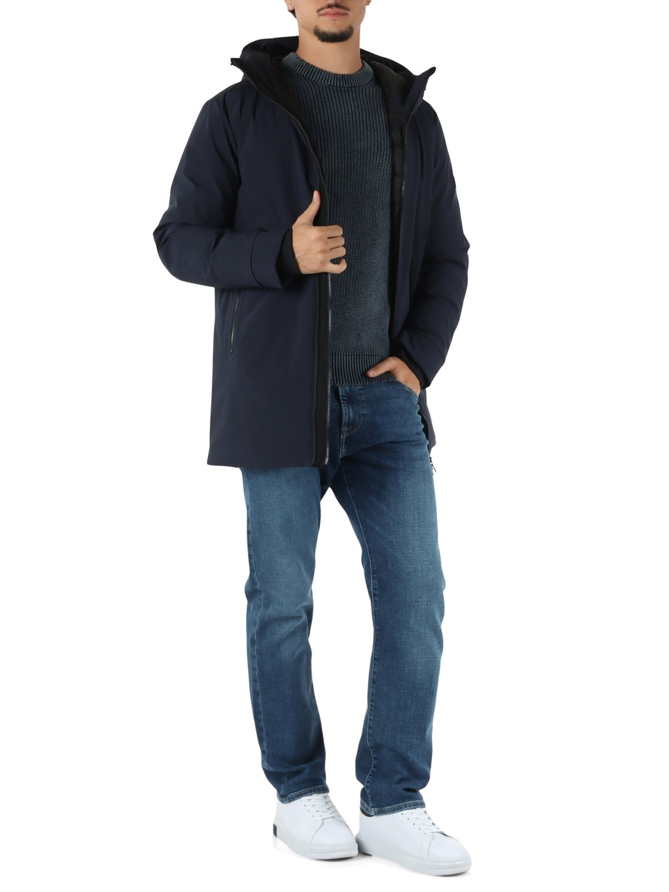 BLU SCURO | Giacca tre quarti con cappuccio METIDE SRTR GRS 02