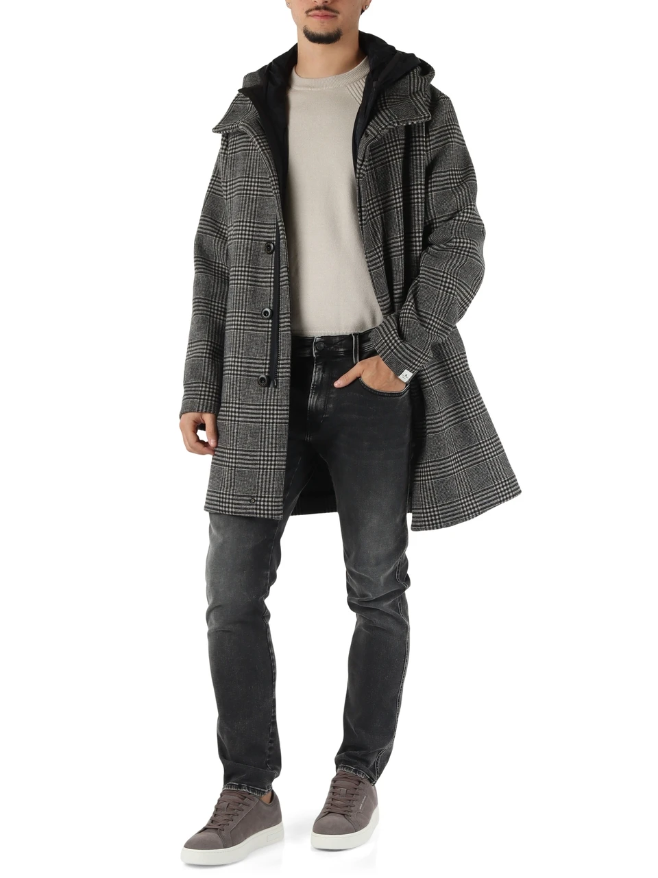 GRIGIO SCURO | PREMIÈRE: Cappotto in misto lana MOUTON CHP
