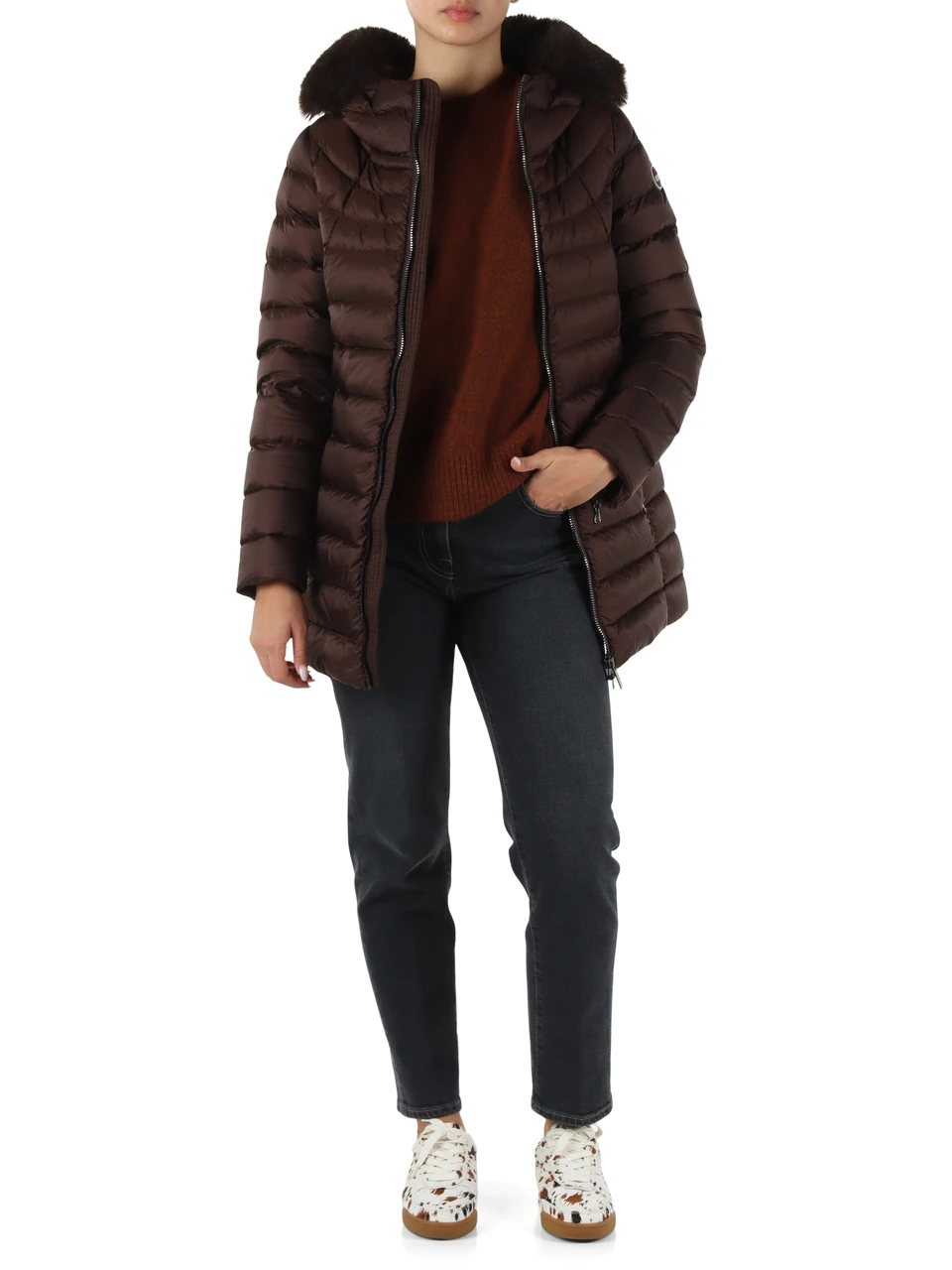 MARRONE | Piumino trapuntato DELUXE con cappuccio