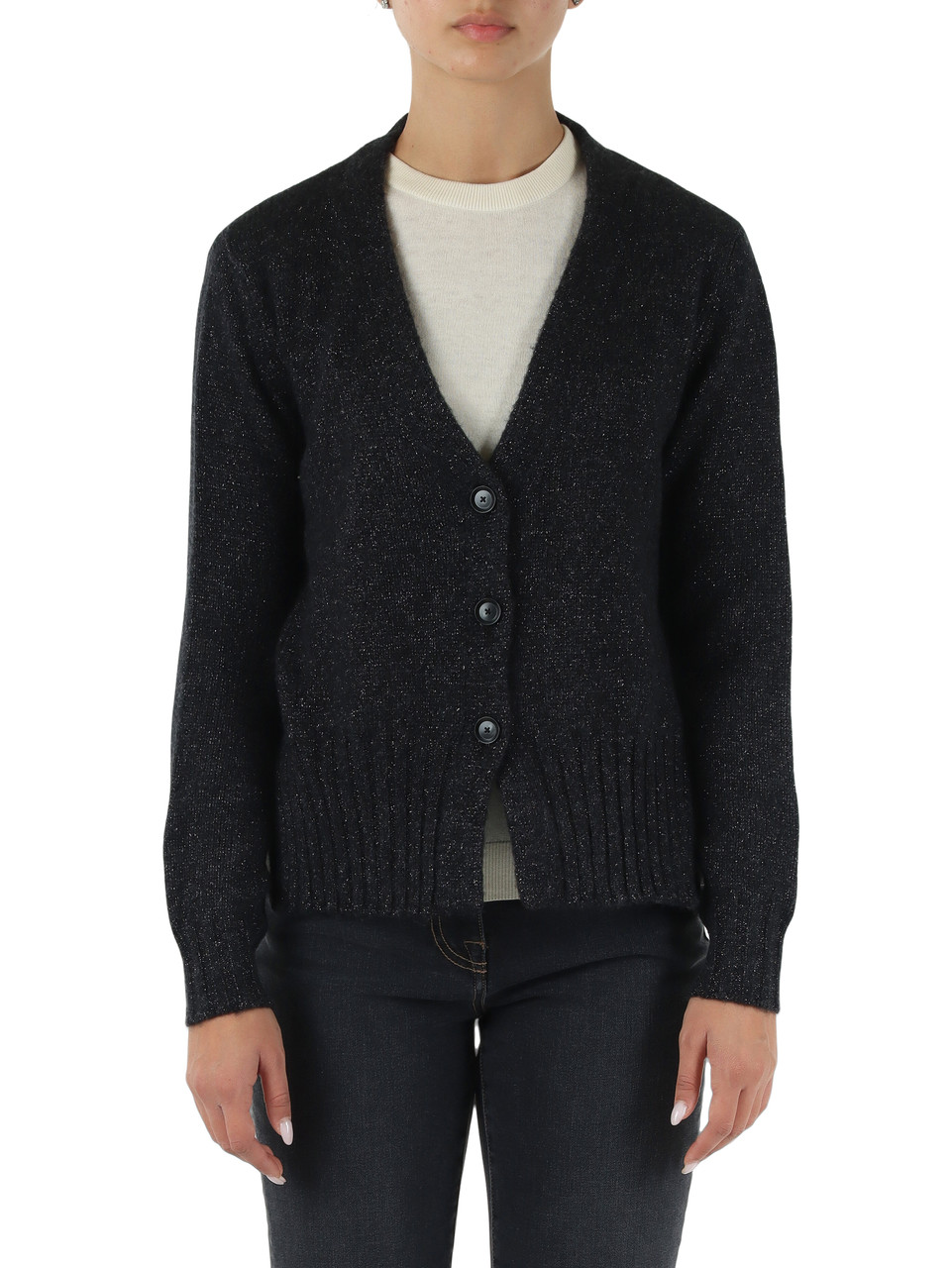 GRIGIO SCURO | Cardigan in misto lana merino e lurex