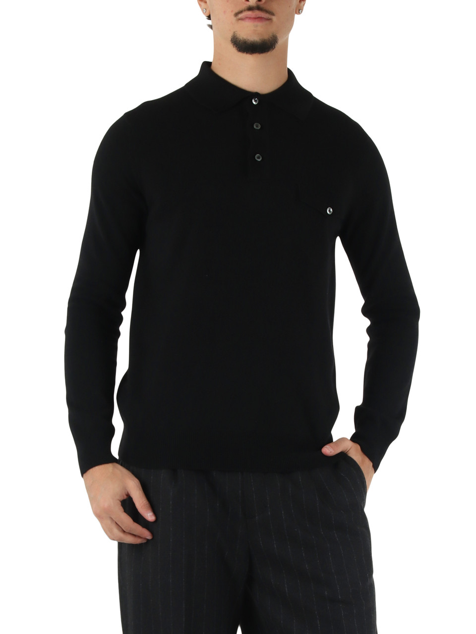 NERO | Maglia collo a polo in misto lana e cashmere