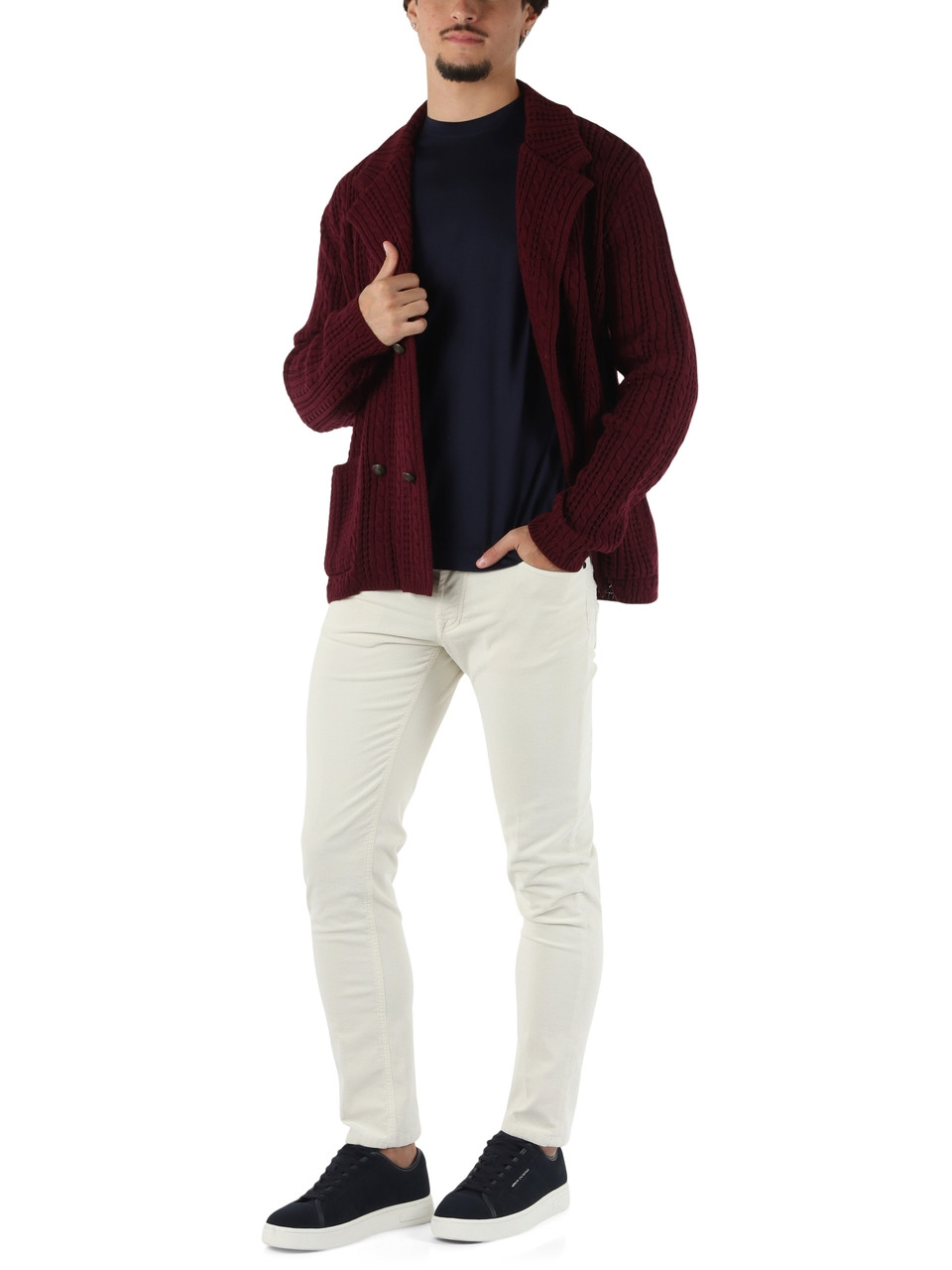 BORDEAUX | Giacca cardigan doppiopetto in misto lana