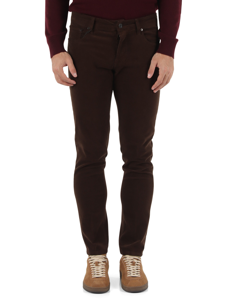 MARRONE | Pantalone cinque tasche regular fit in velluto millerighe