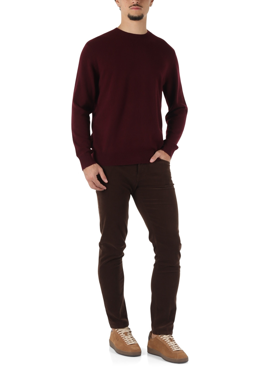 MARRONE | Pantalone cinque tasche regular fit in velluto millerighe