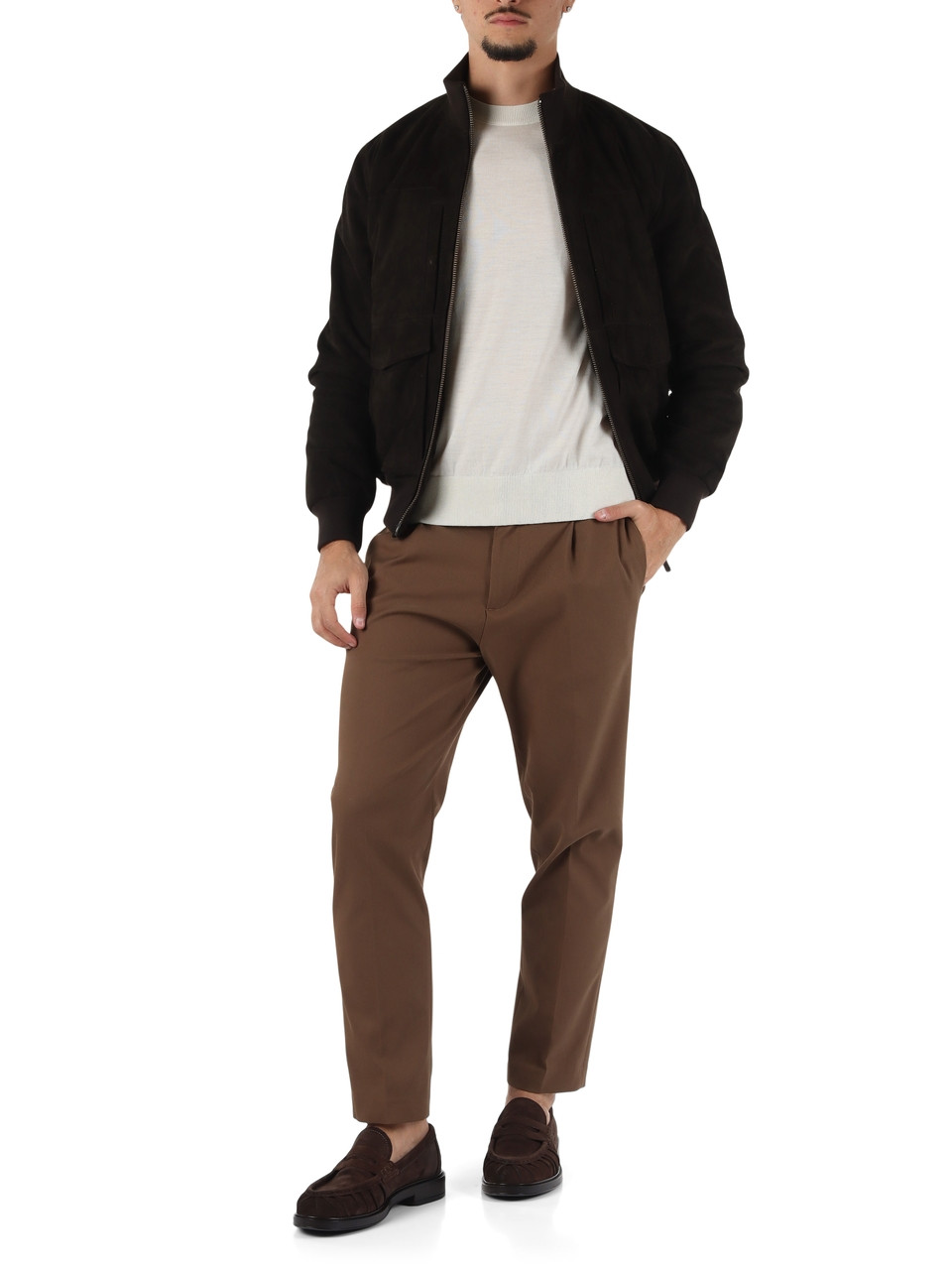 marrone scuro | Giacca in suede