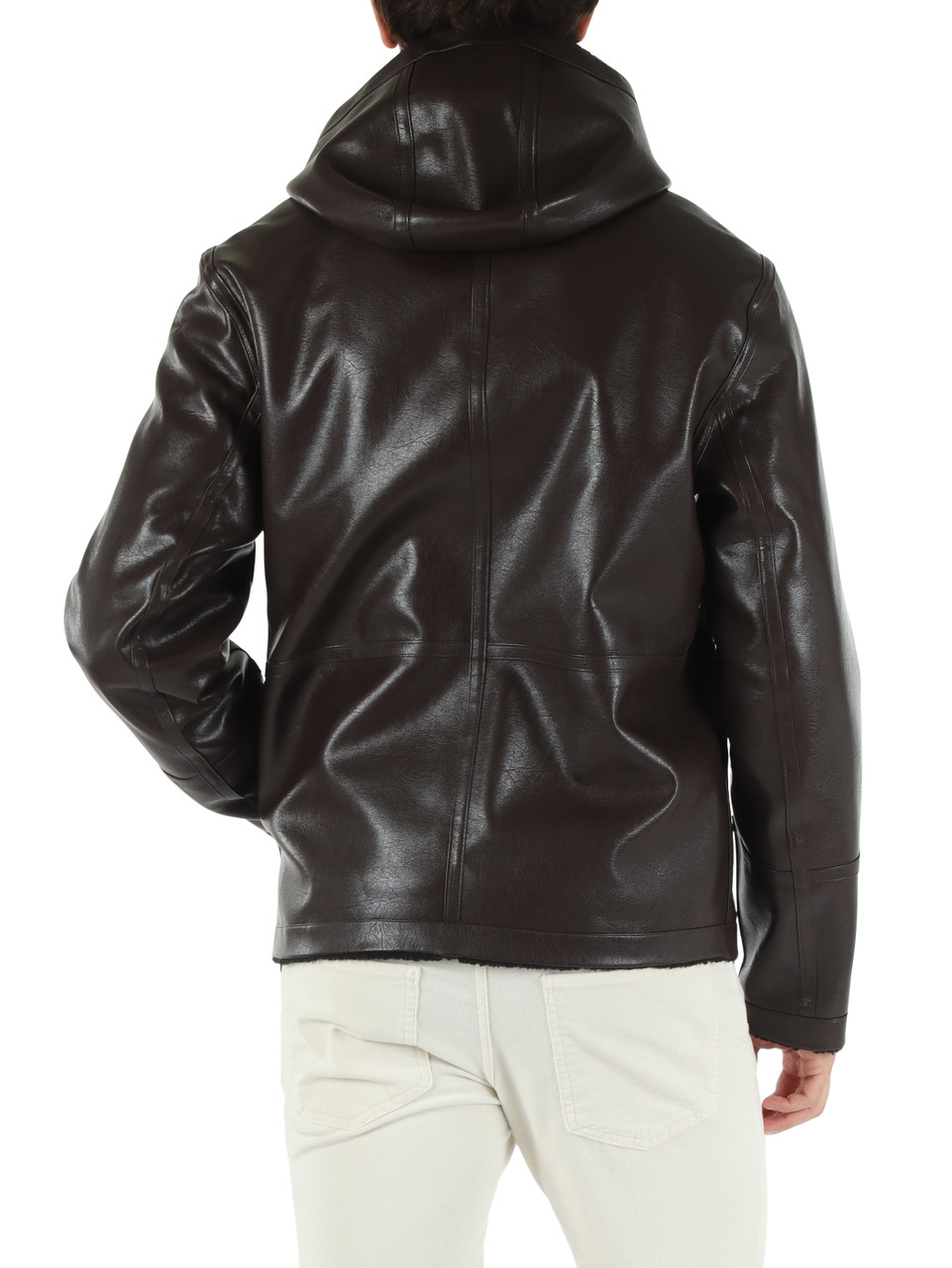 MARRONE | Giacca reversibile in ecopelle con cappuccio