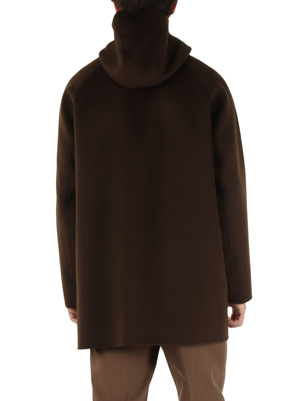 MARRONE | Cappotto in lana double con cappuccio SUPER DOPPEL