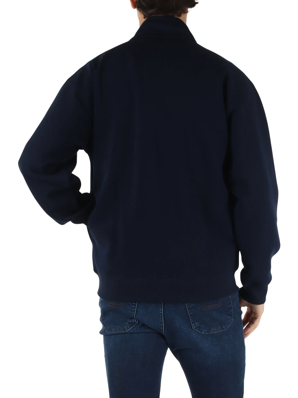 BLU SCURO | Felpa con zip classic fit in misto cotone piquet