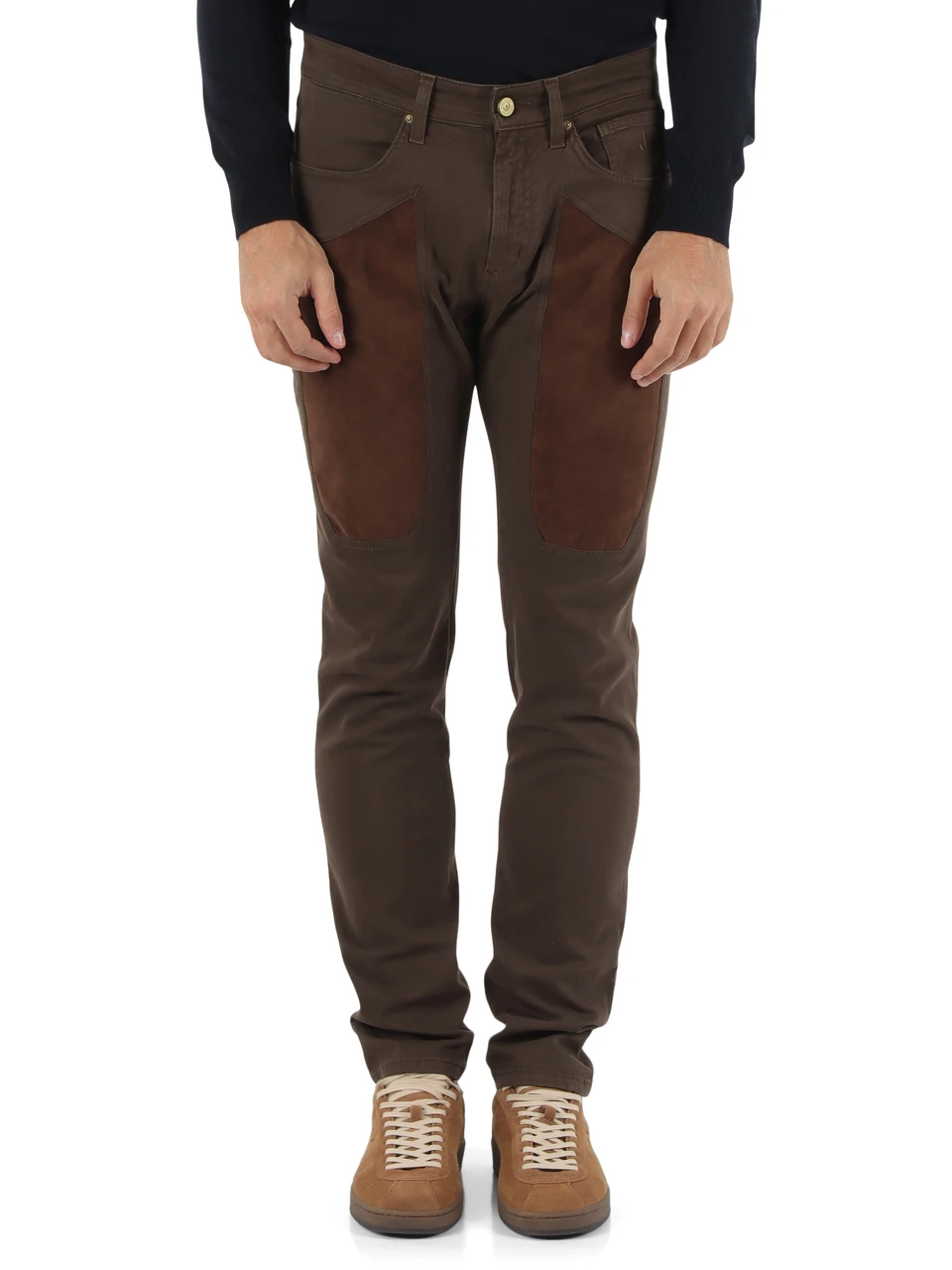 MARRONE | Pantaloni JOHN Slim fit con patte in Alcantara